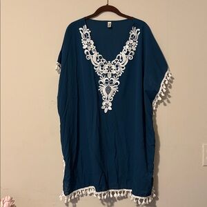 Teal Tunic with White Embroidery